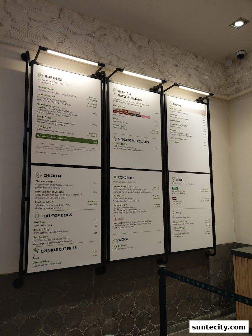 Menu page for Shake Shack Suntec