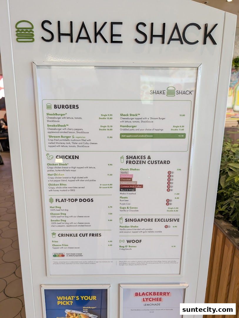 Menu page for Shake Shack Suntec