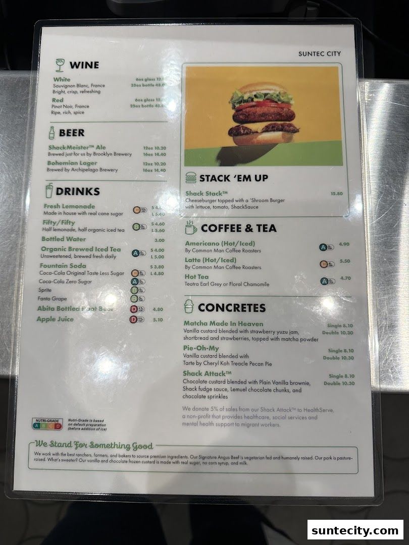 Menu page for Shake Shack Suntec