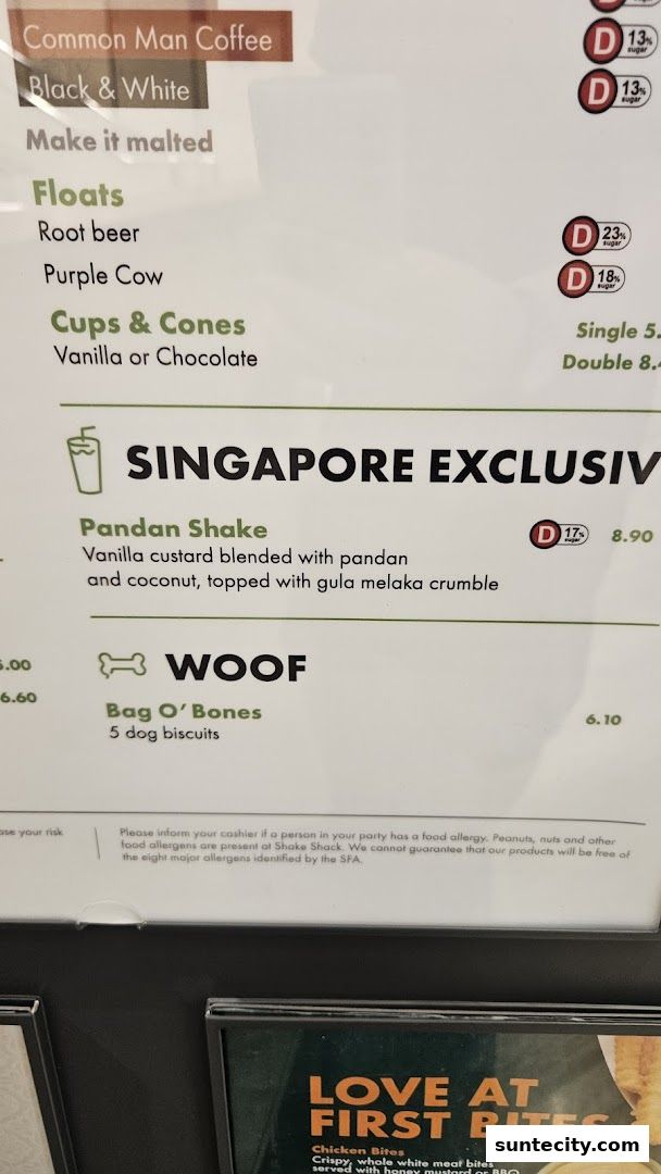 Menu page for Shake Shack Suntec