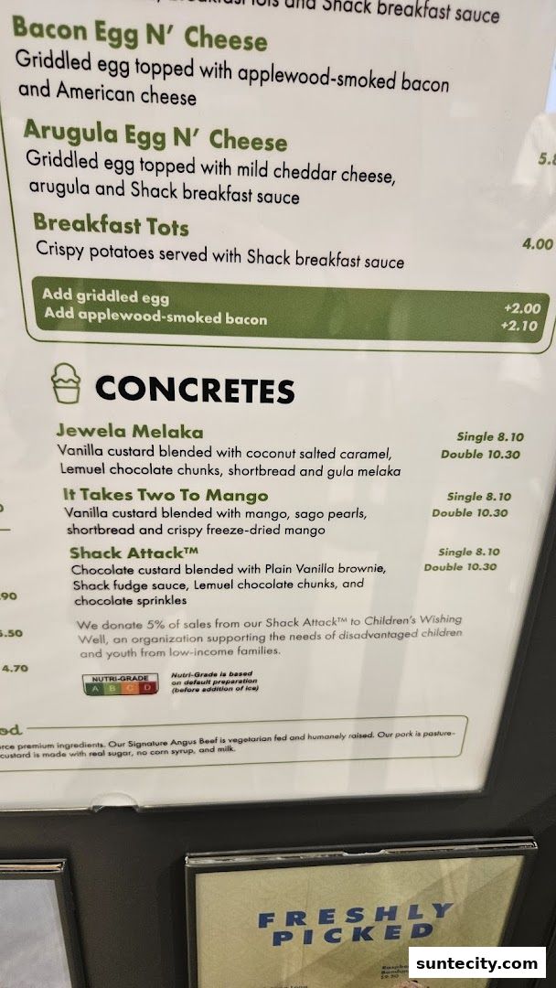 Menu page for Shake Shack Suntec