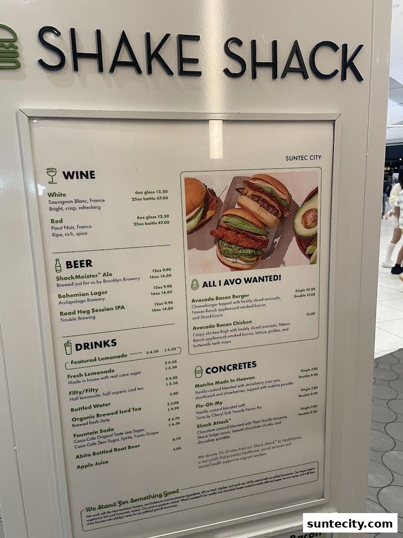 Menu page for Shake Shack Suntec