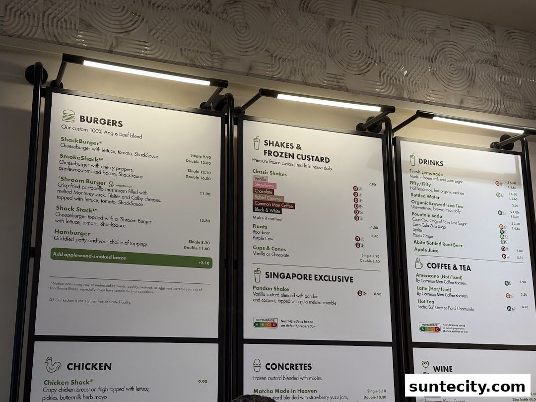 Menu page for Shake Shack Suntec