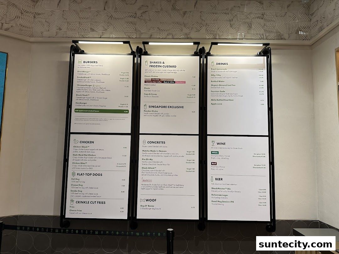 Menu page for Shake Shack Suntec