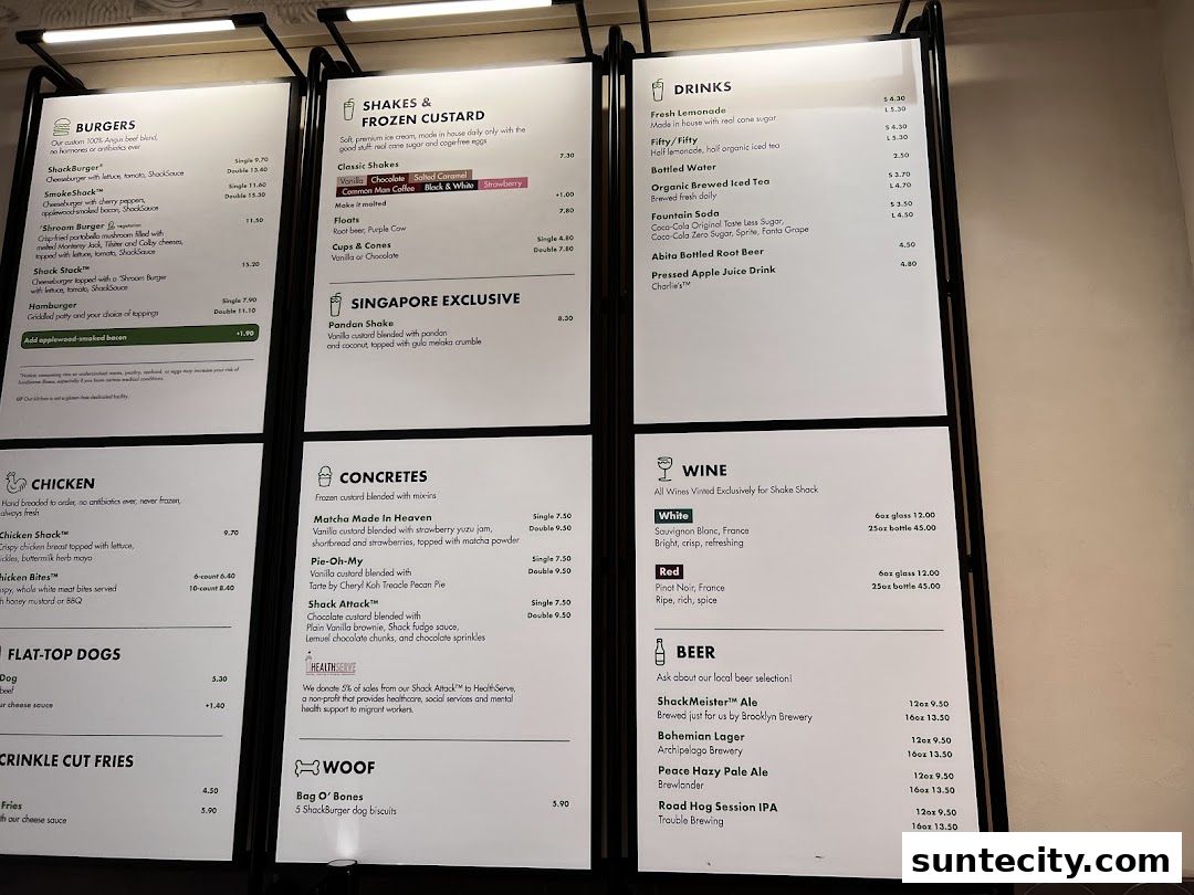 Menu page for Shake Shack Suntec