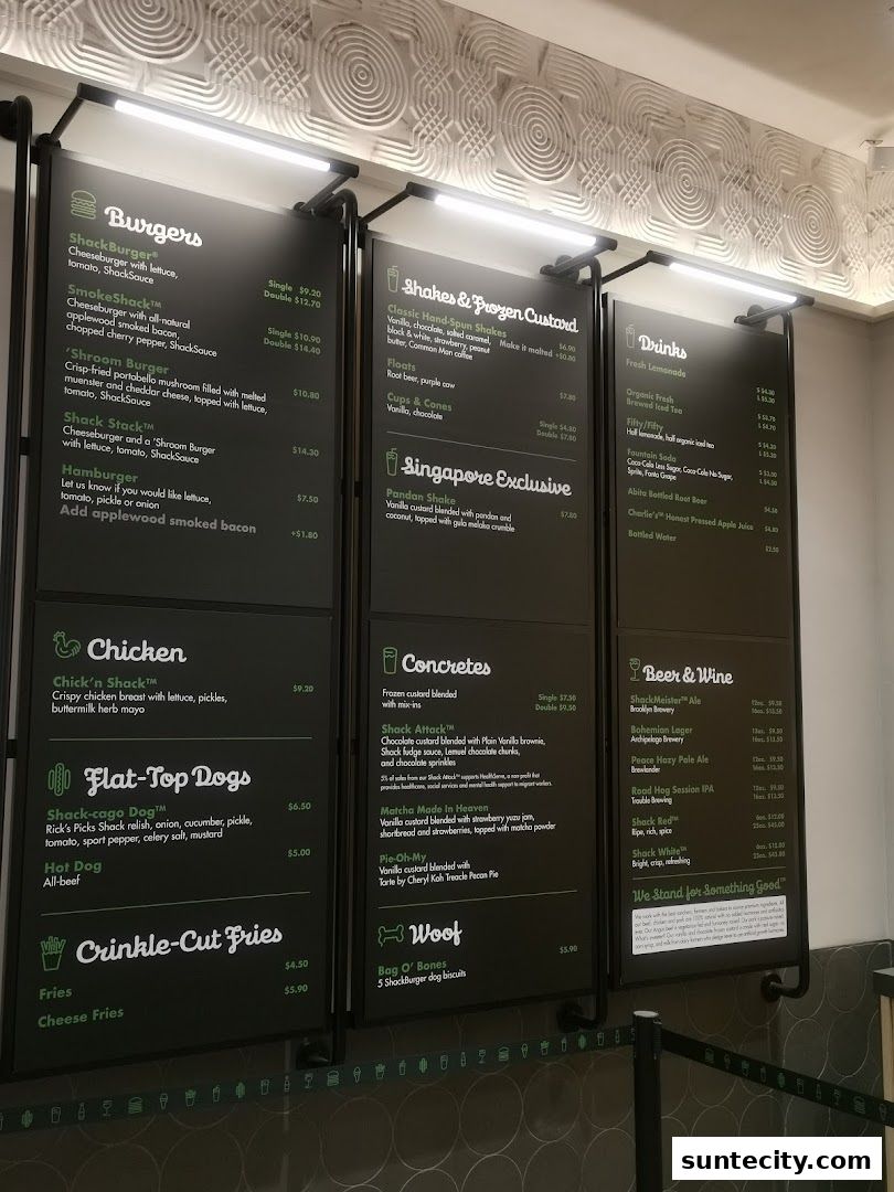 Menu page for Shake Shack Suntec