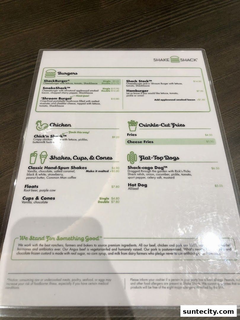 Menu page for Shake Shack Suntec