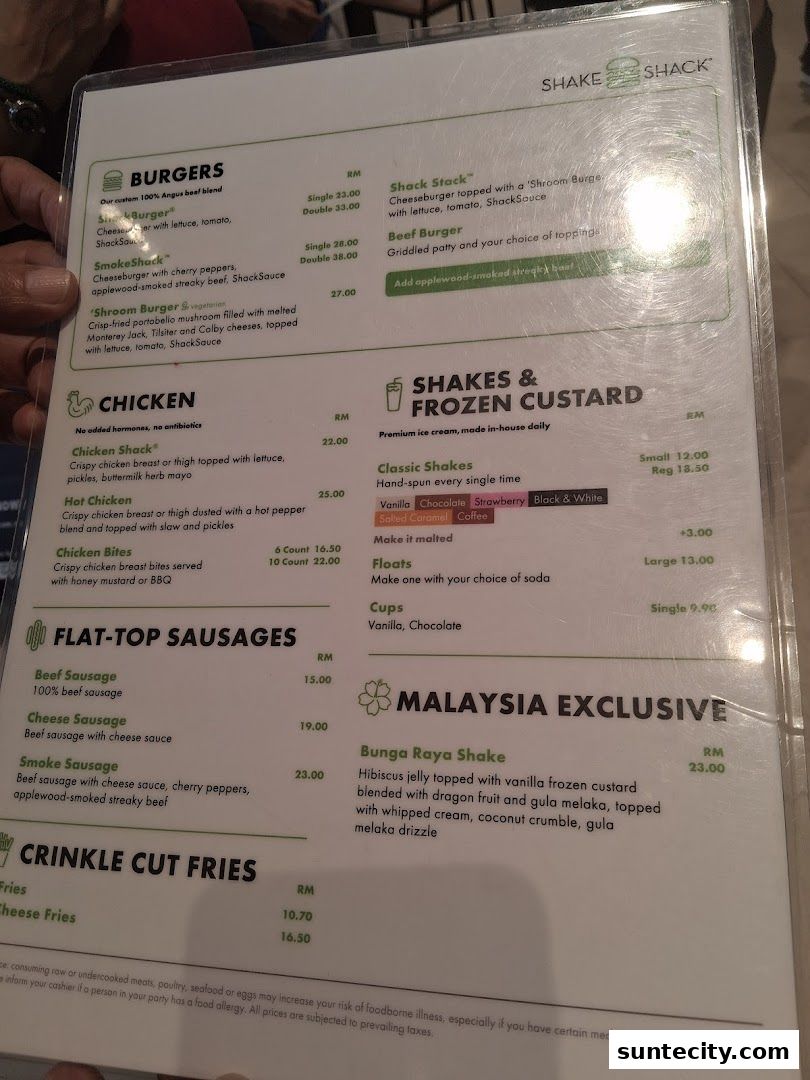 Menu page for Shake Shack Suntec