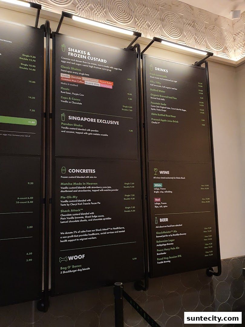 Menu page for Shake Shack Suntec
