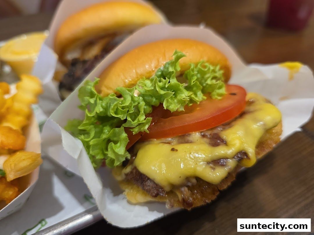 A close-up of a delicious cheeseburger with lettuce and tomato, served with fries.