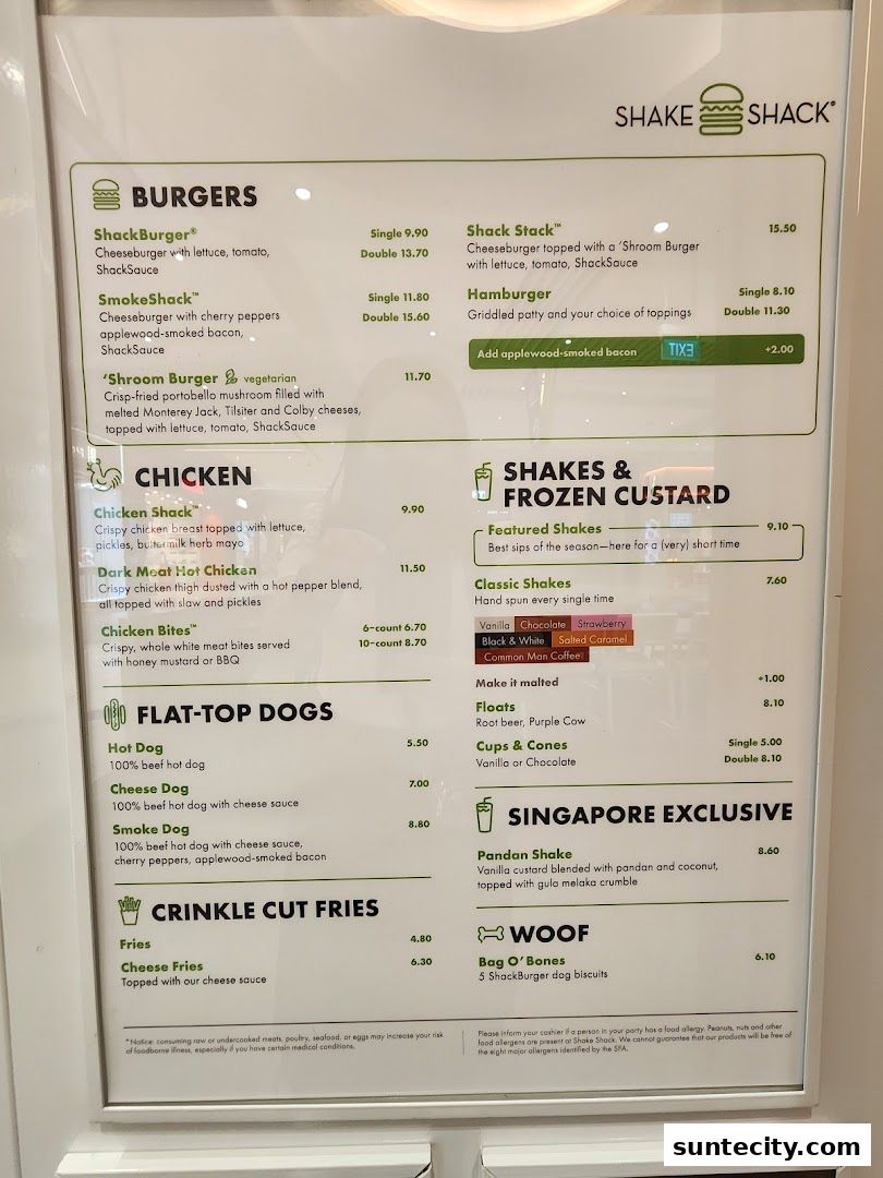 Menu page for Shake Shack Suntec