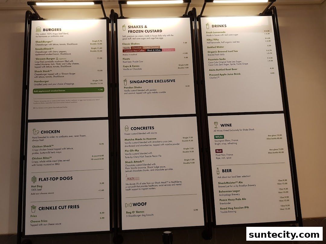 Menu page for Shake Shack Suntec