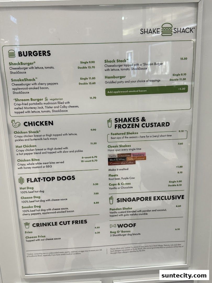 Menu page for Shake Shack Suntec