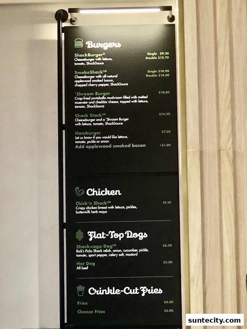 Menu page for Shake Shack Suntec
