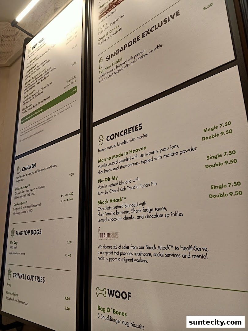 Menu page for Shake Shack Suntec