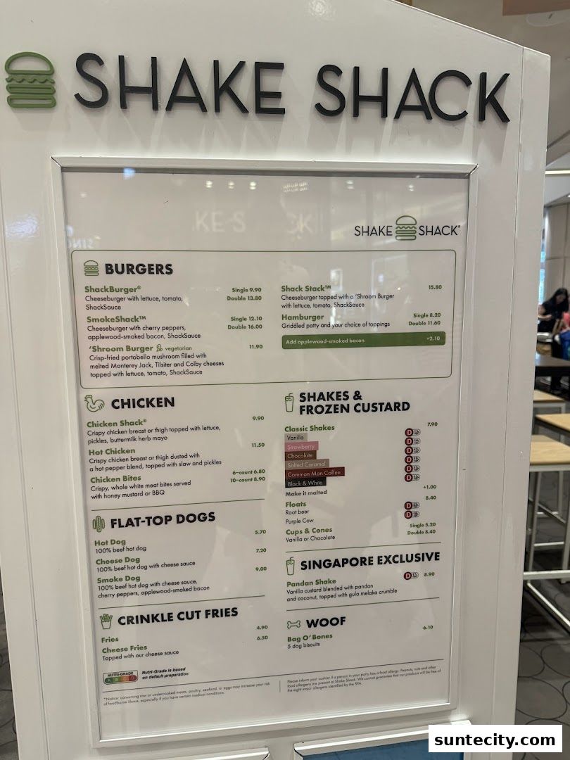 Menu page for Shake Shack Suntec