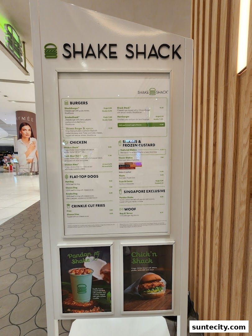 Menu page for Shake Shack Suntec