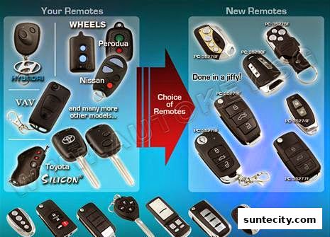 A collage showcasing various car remote key fobs, categorized into 'Your Remotes' and 'New Remotes'.