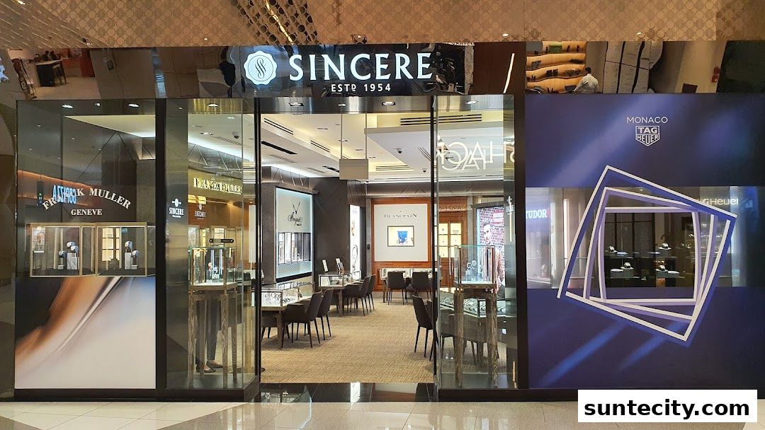Exterior view of Sincere Fine Watches, showcasing luxury timepieces and elegant interior.