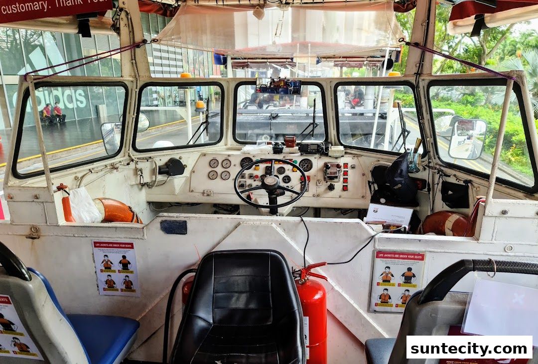 Interior view of the cockpit of a Singapore DUCKtours amphibious vehicle.