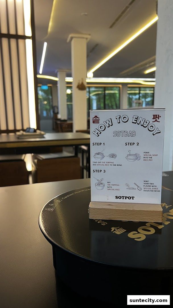 A sign on a table at SOTPOT explains how to enjoy SOTBAB with three simple steps.
