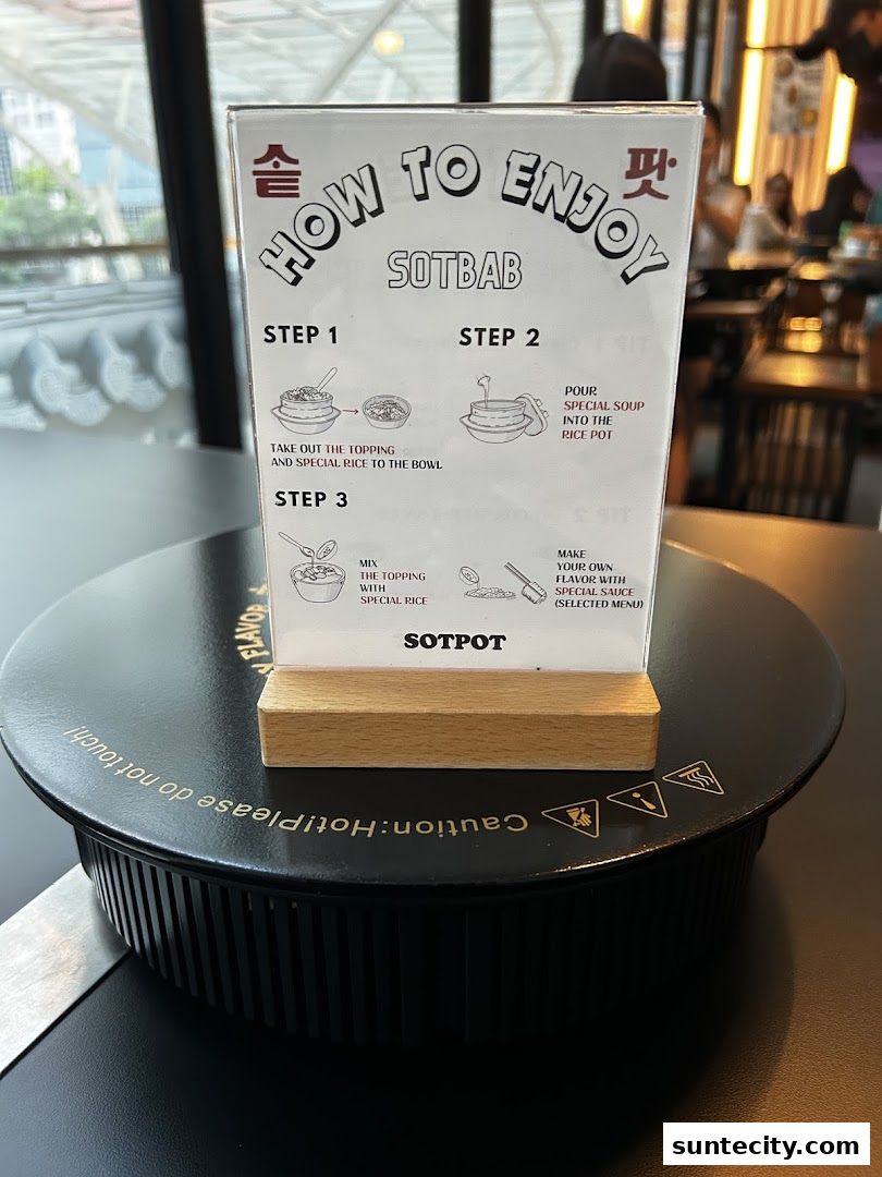 A sign explaining how to enjoy SOTBAB at SOTPOT restaurant.