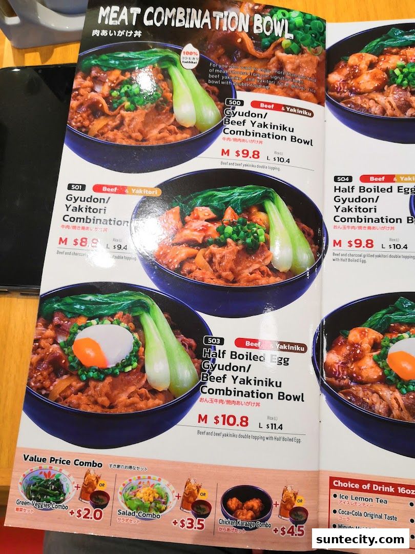 Menu page for Sukiya Gyudon  Curry Suntec City