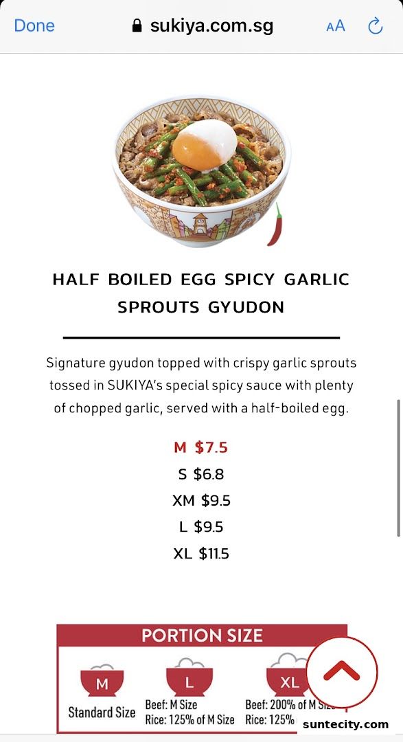 Menu page for Sukiya Gyudon  Curry Suntec City