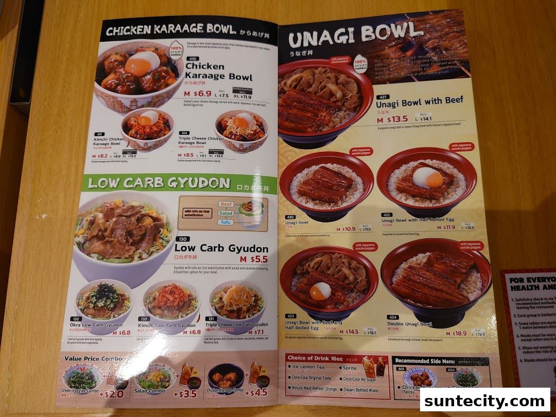 Menu page for Sukiya Gyudon  Curry Suntec City