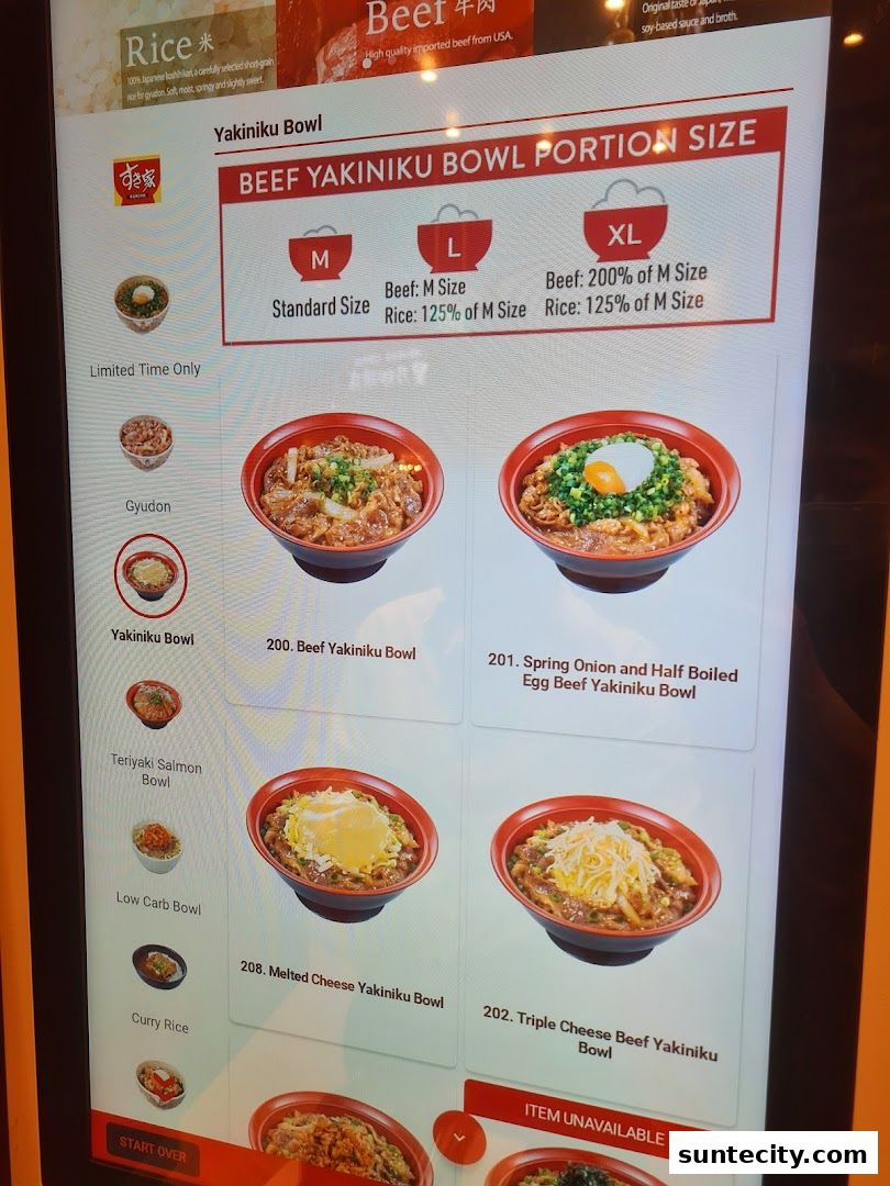 Menu page for Sukiya Gyudon  Curry Suntec City