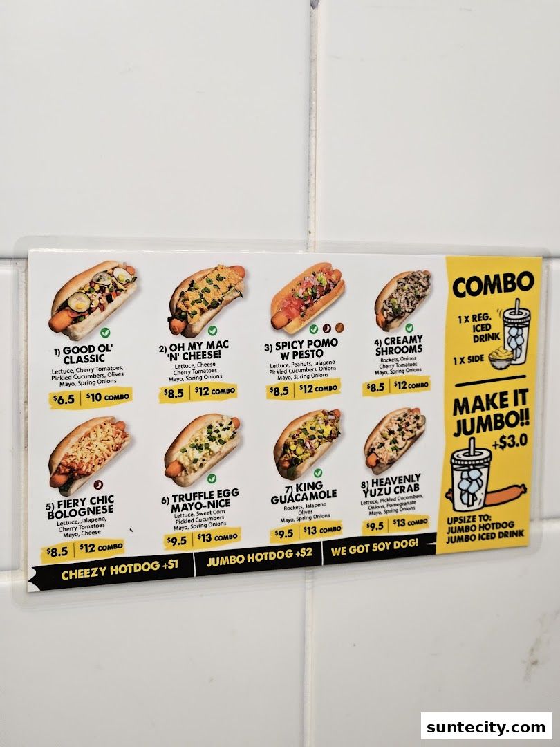Menu page for Super Sub Hotdogs  Coffee - Suntec City