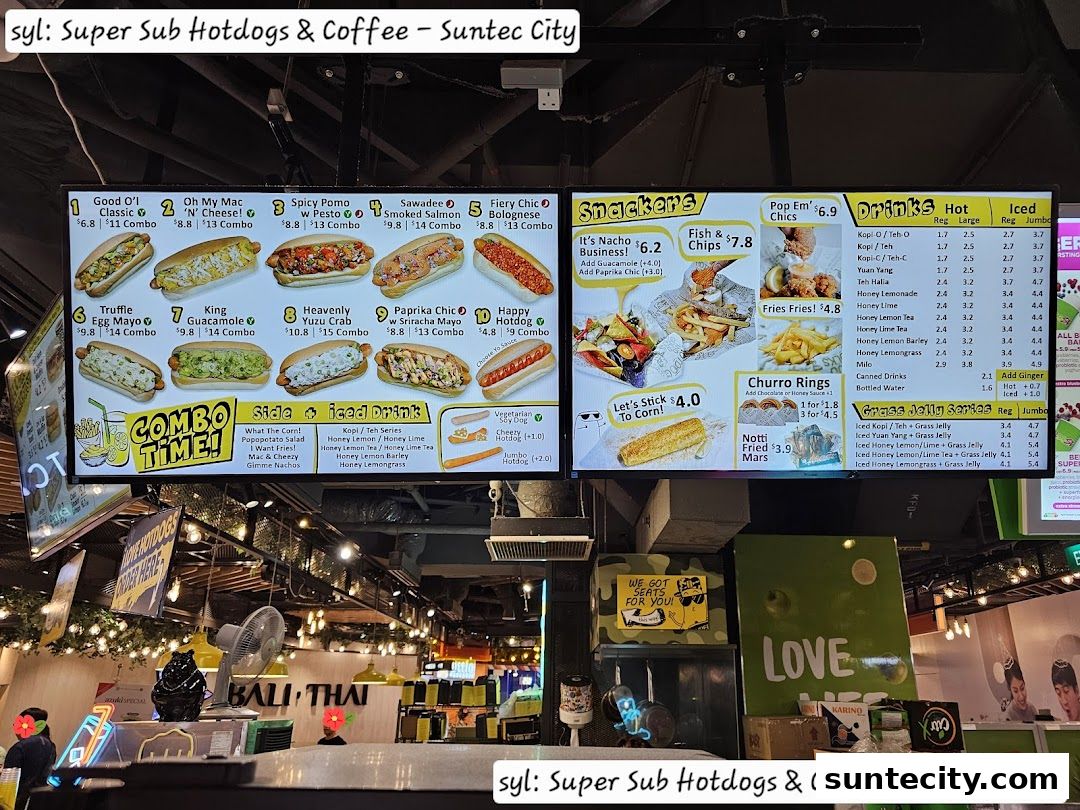 Menu page for Super Sub Hotdogs  Coffee - Suntec City