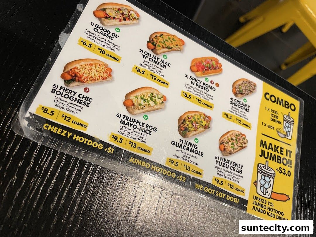 Menu page for Super Sub Hotdogs  Coffee - Suntec City
