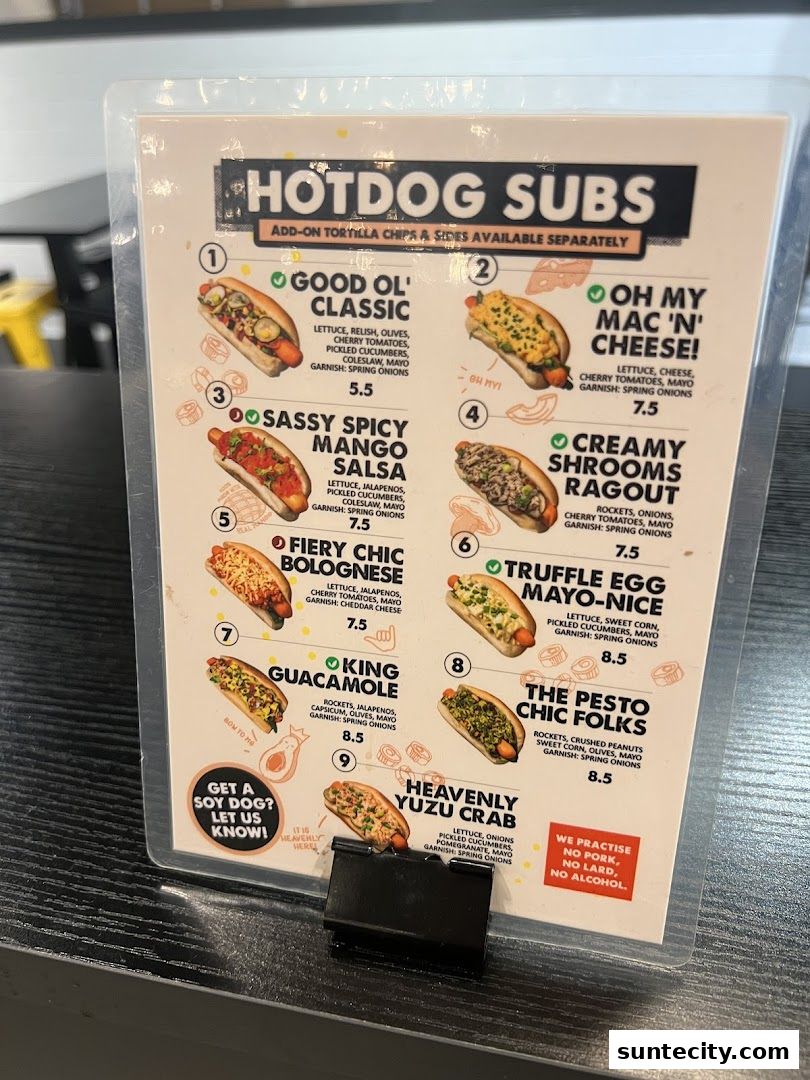 Menu page for Super Sub Hotdogs  Coffee - Suntec City