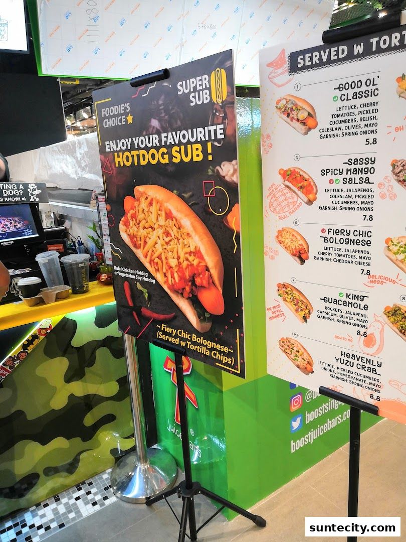 Menu page for Super Sub Hotdogs  Coffee - Suntec City