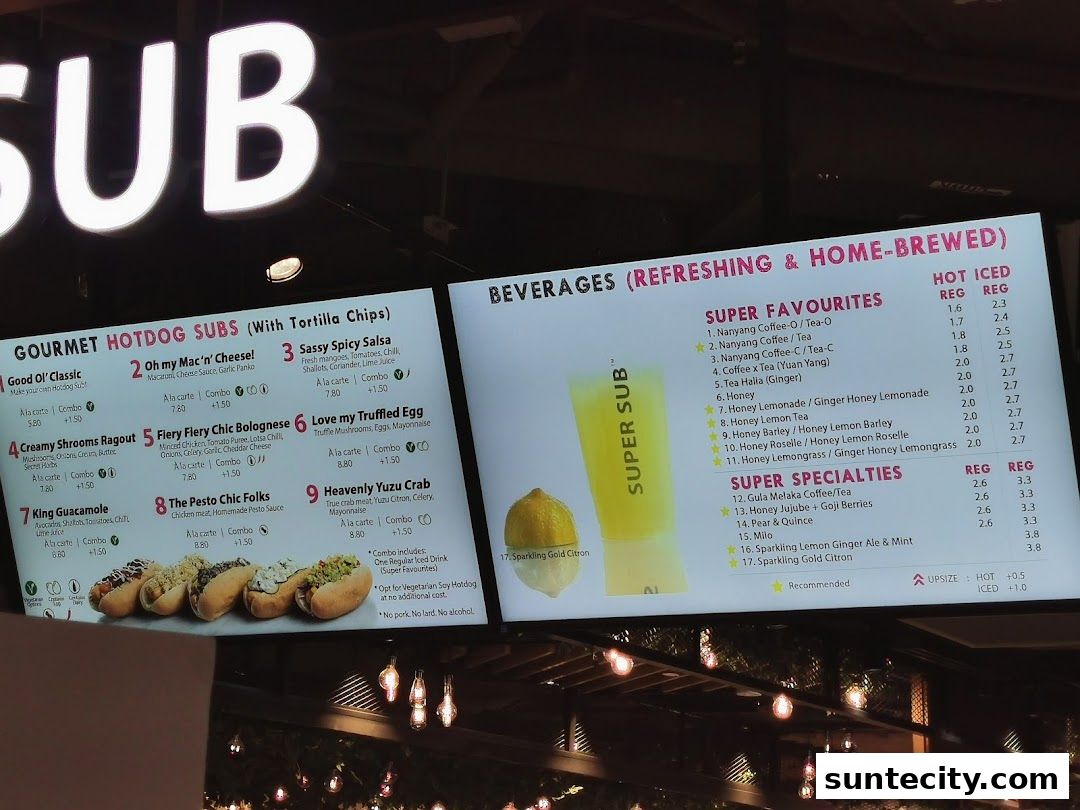 Menu page for Super Sub Hotdogs  Coffee - Suntec City
