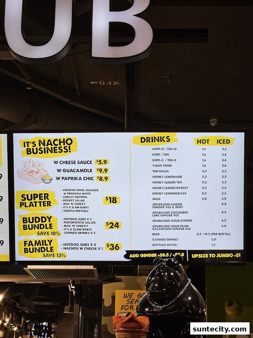 Menu page for Super Sub Hotdogs  Coffee - Suntec City