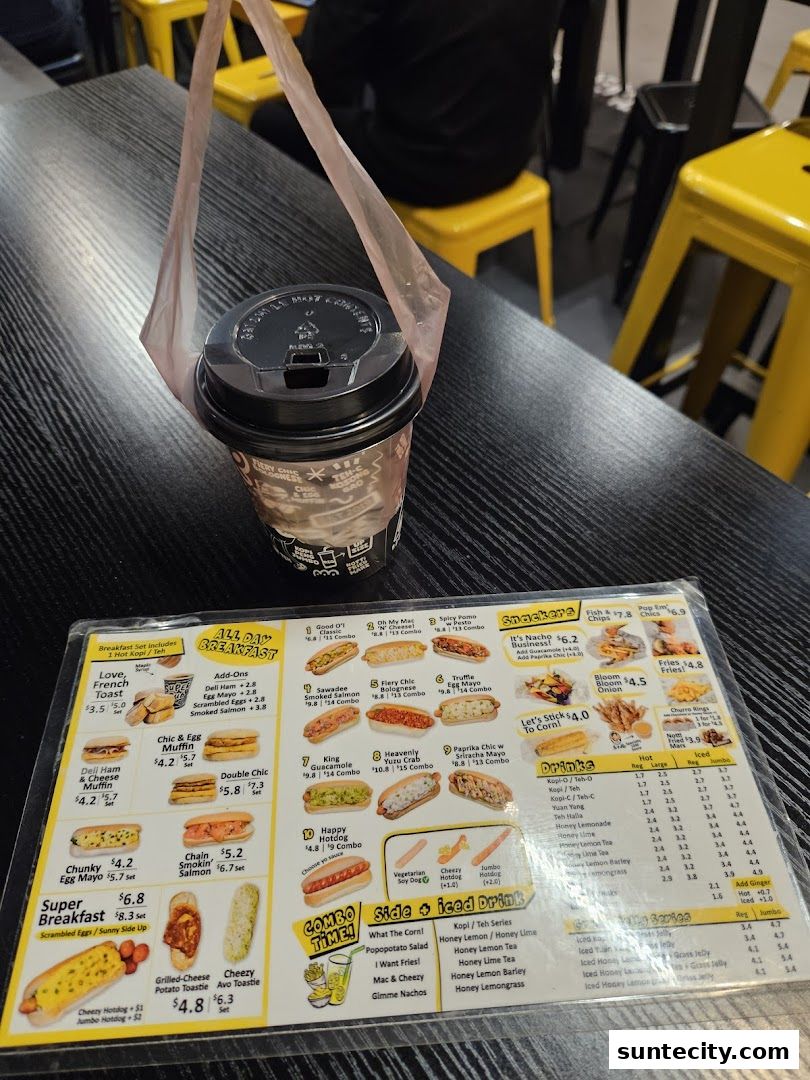 Menu page for Super Sub Hotdogs  Coffee - Suntec City
