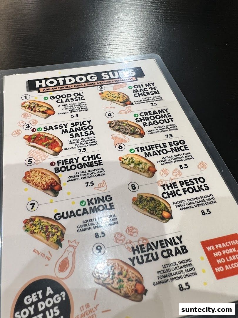 Menu page for Super Sub Hotdogs  Coffee - Suntec City