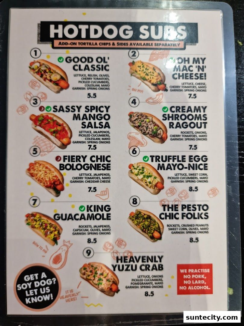 Menu page for Super Sub Hotdogs  Coffee - Suntec City