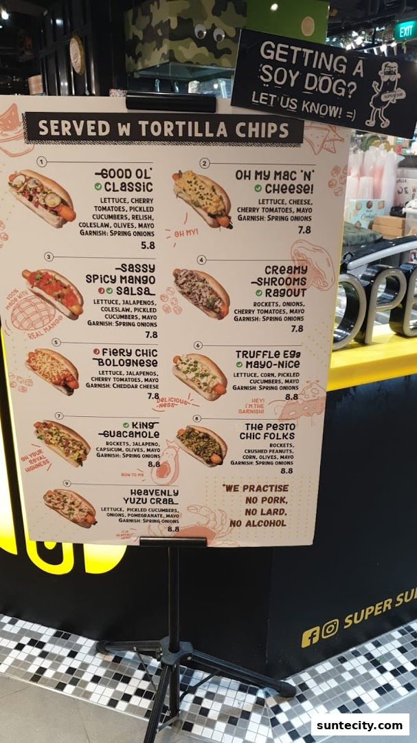 Menu page for Super Sub Hotdogs  Coffee - Suntec City