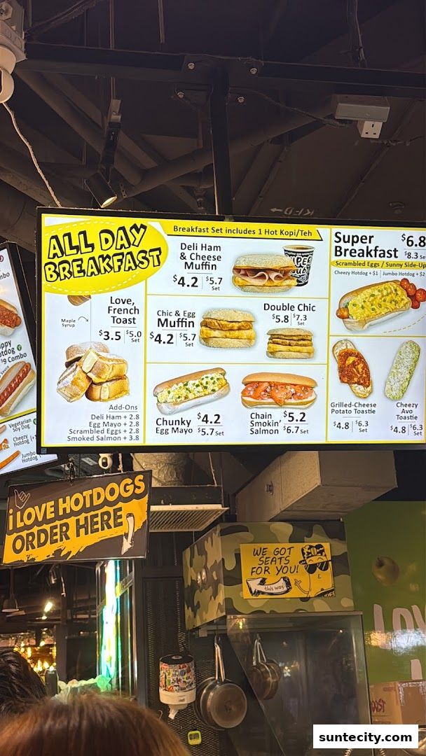 Menu page for Super Sub Hotdogs  Coffee - Suntec City