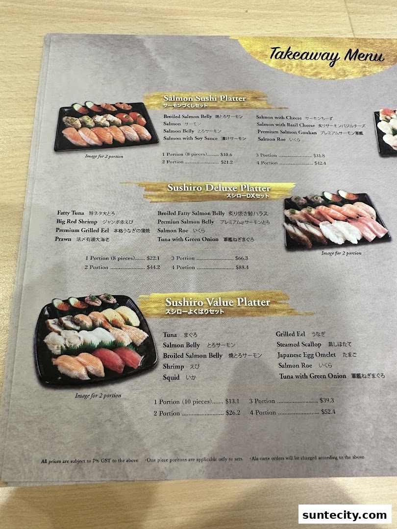 Menu page for Sushiro Suntec City