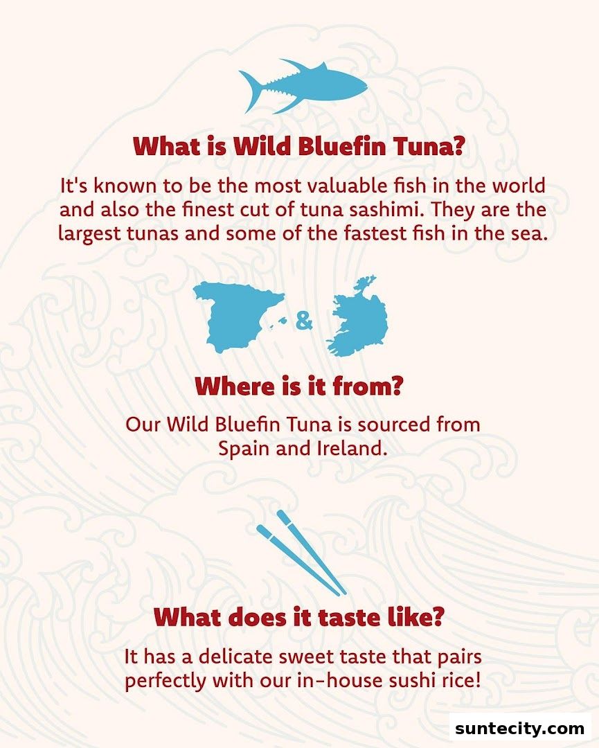 Information about Wild Bluefin Tuna, its origin, and taste.
