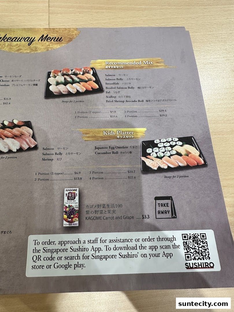Menu page for Sushiro Suntec City