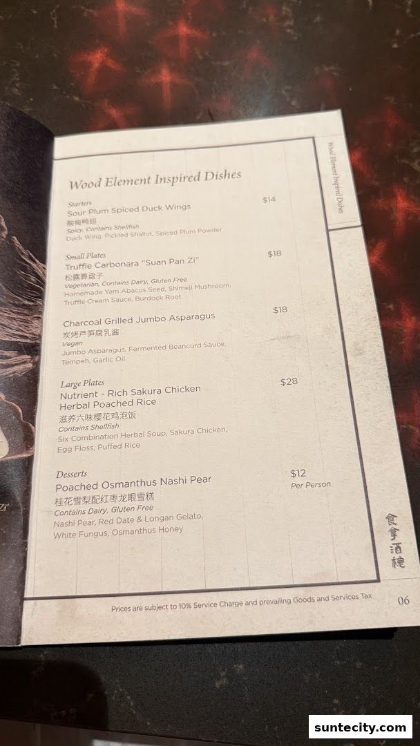 Menu page for Synthesis 食拿酒稳 Traditional Chinese Medical Hall Inspired Restaurant  Cocktail Bar Suntec City