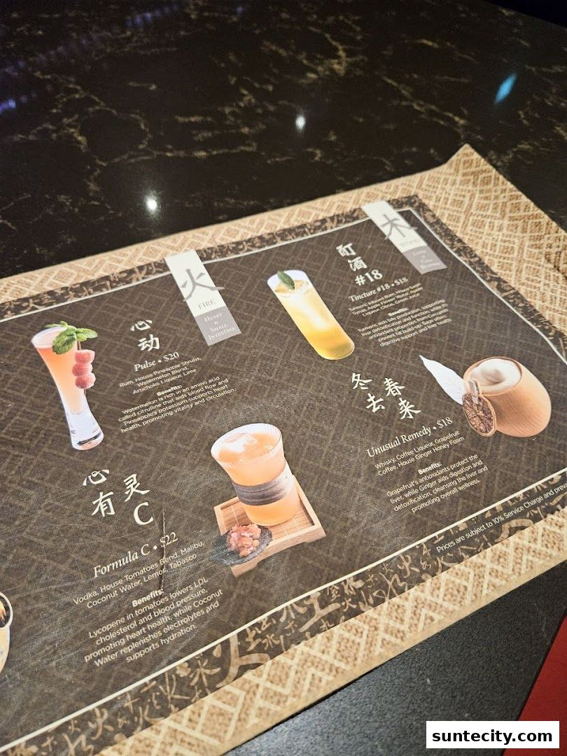 Menu page for Synthesis 食拿酒稳 Traditional Chinese Medical Hall Inspired Restaurant  Cocktail Bar Suntec City