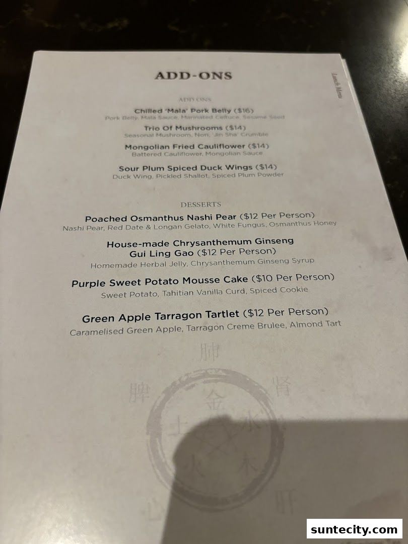 Menu page for Synthesis 食拿酒稳 Traditional Chinese Medical Hall Inspired Restaurant  Cocktail Bar Suntec City