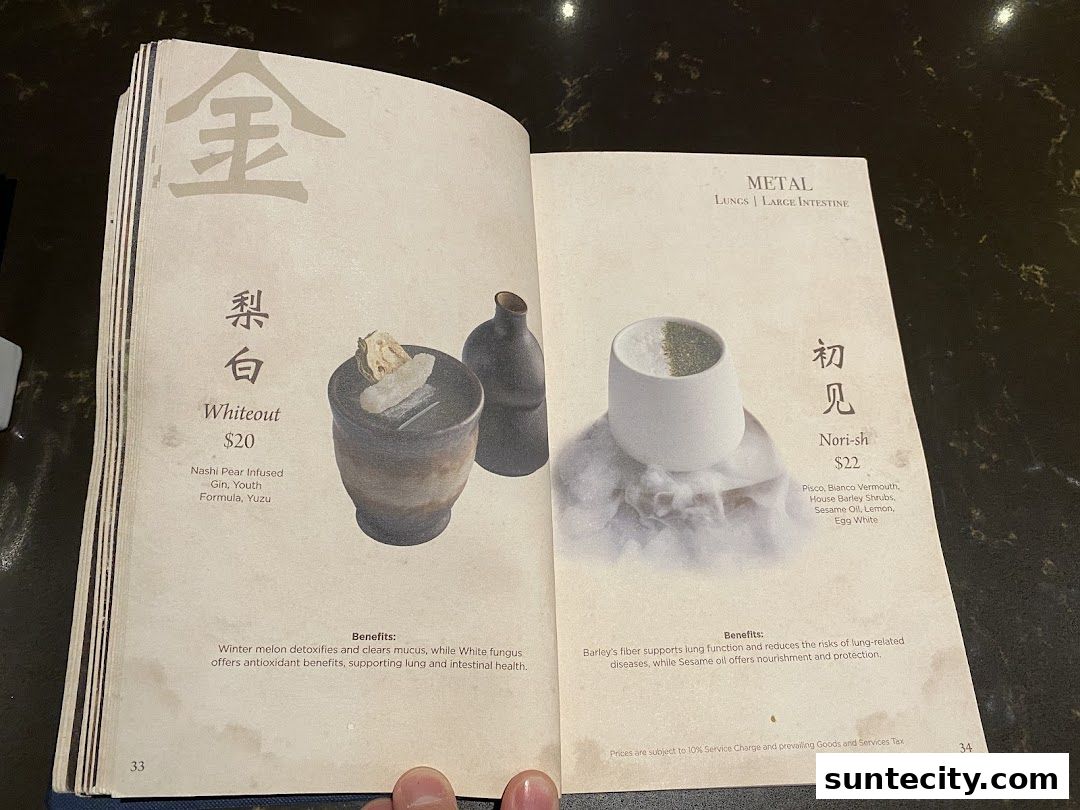 Menu page for Synthesis 食拿酒稳 Traditional Chinese Medical Hall Inspired Restaurant  Cocktail Bar Suntec City