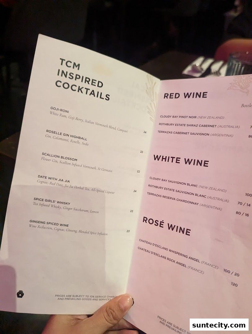 Menu page for Synthesis 食拿酒稳 Traditional Chinese Medical Hall Inspired Restaurant  Cocktail Bar Suntec City